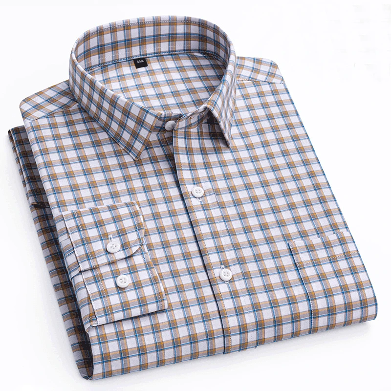 Men's Long Sleeved Shirt Business Casual Classic Plaid Male Social Dress Shirts for Man Turn-down Striped Shirt