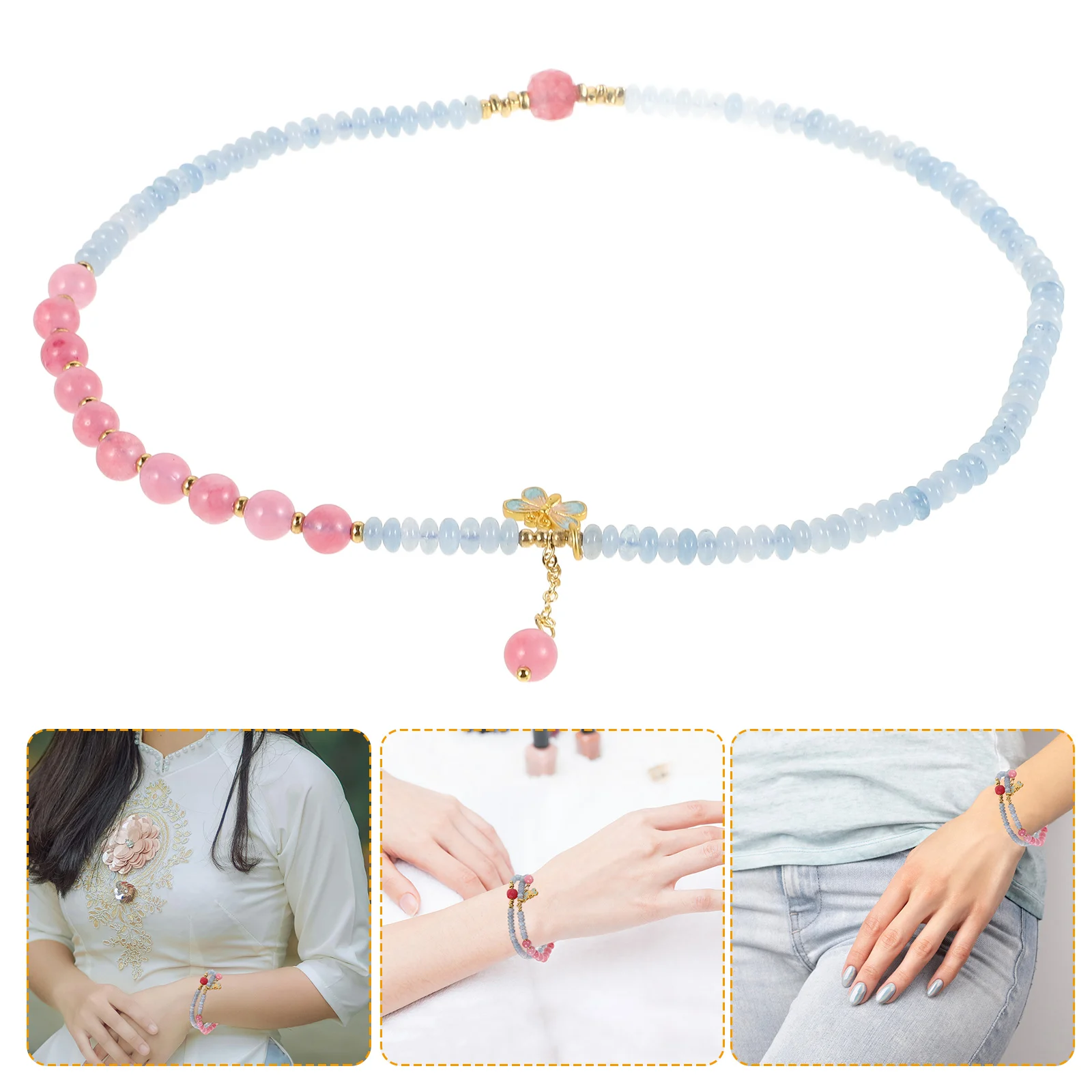 

Multilayer Butterfly Crystal Beaded Bracelet Elegant Boho Women'S Jewelry Two Layer Blue Charm Wrist Chain Dainty Accessory