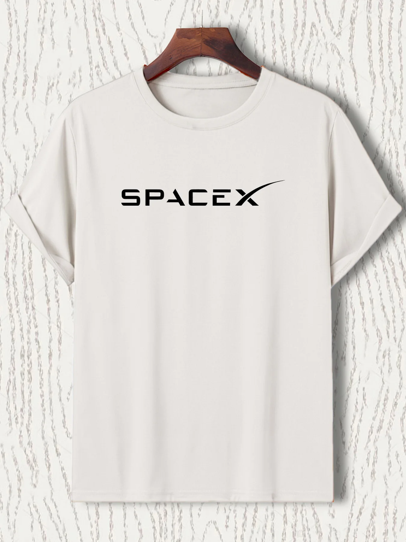 Herren Sommermode lässiges, lockeres, übergroßes T-Shirt mit SPACEX-Schriftmuster, Rundhalsausschnitt und kurzen Ärmeln. – Detail 4