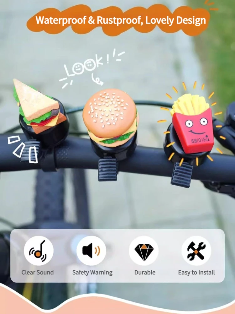 AliExpress NONE Cute Cartoon Bike Bell Hamburger Fries Design, Loud Sound Bicycle Bell for MTB Scooter Cycling Accessories