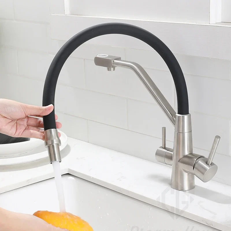 Kitchen Sink Faucet Tap Pure Water Filter Mixer Crane Dual Handles Purification Kitchen Hot and Cold Faucet