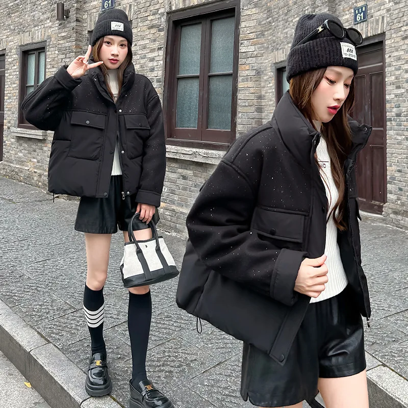 

Европейское пуховое пальто с хлопковой подкладкой, женские парки, зимняя новая модная куртка 2025 года, шерстяная верхняя одежда, женская свободная теплая верхняя одежда