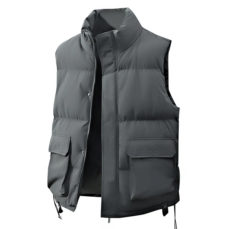 

Comfortable Cotton Vest High Quality Men Clothing Stand Collar Roupas Masculinas Zipper Sleeveless Parkas Thickened Warm Coat