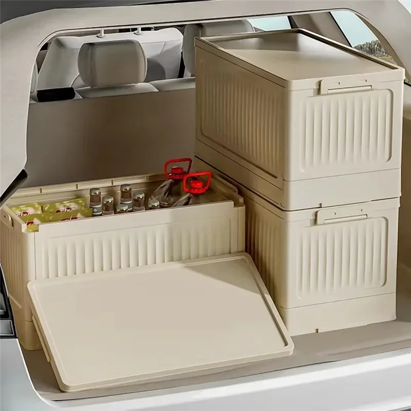 

A44Z-Large Capacity Folding Storage Box With Pulley - Stackable Plastic Organizer With Lid, Portable Container For Home