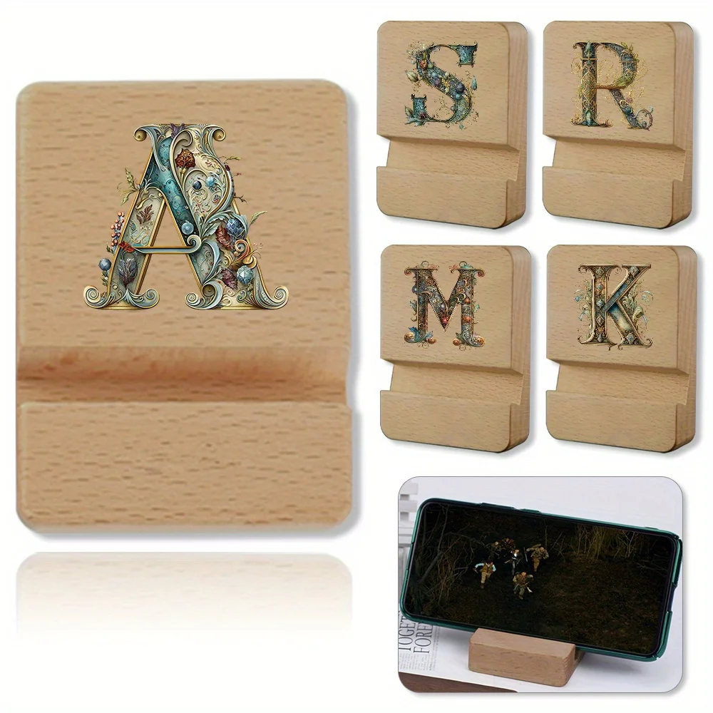 Multifunctional Desktop Mobile Phone Holder Portable Desktop Mobile Phone Stand Universal Wooden Holder Graphic Letter Pattern