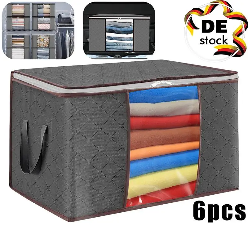 Sac de rangement 6 pièces 60x40x35cm, sac de rangement pour vêtements, organisateur avec poignée pour couverture, couettes, draps de lit, oreillers, rangement de jouets