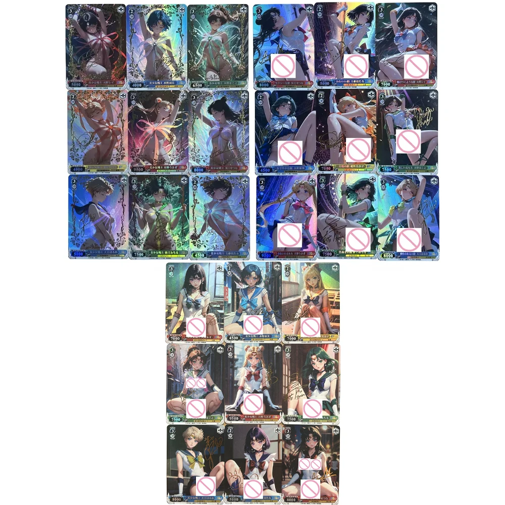 

9Pcs/set Sailor Moons Waifu Weiss Schwarz Sexy Collection Card Mizuno Ami Hino Rei Refractive Color Flash Card SSP Boy Gifts