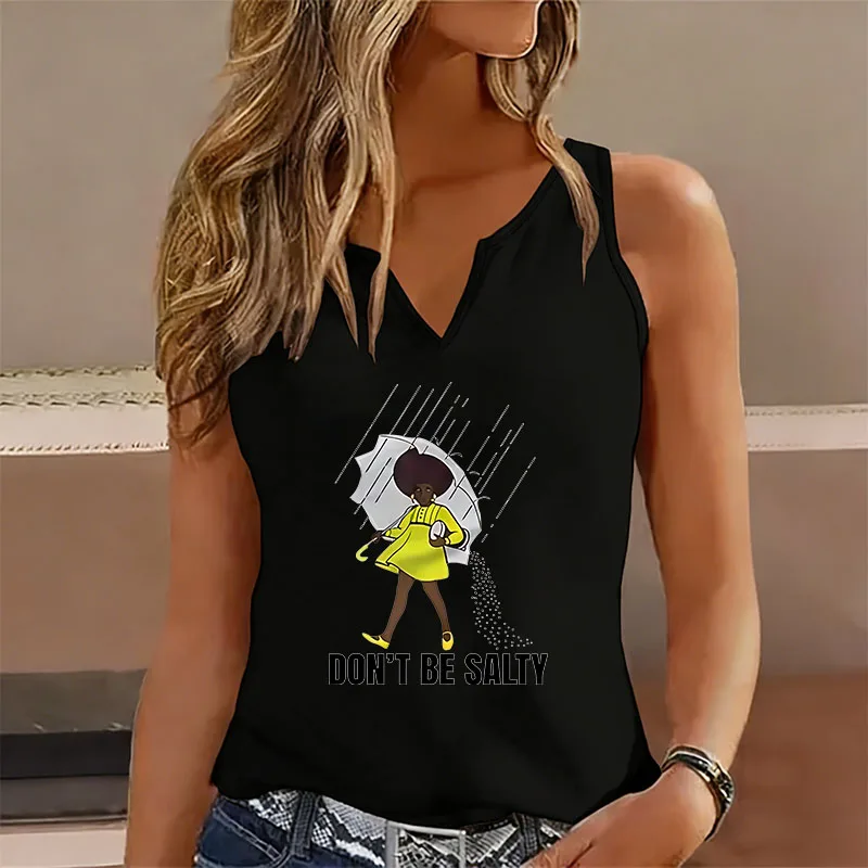 Dont Be Salty Women Sleeveless Tank Top T-shirt V Neck Casual Funny Vest T Shirts Women Tee Shirt V-Neck 90s