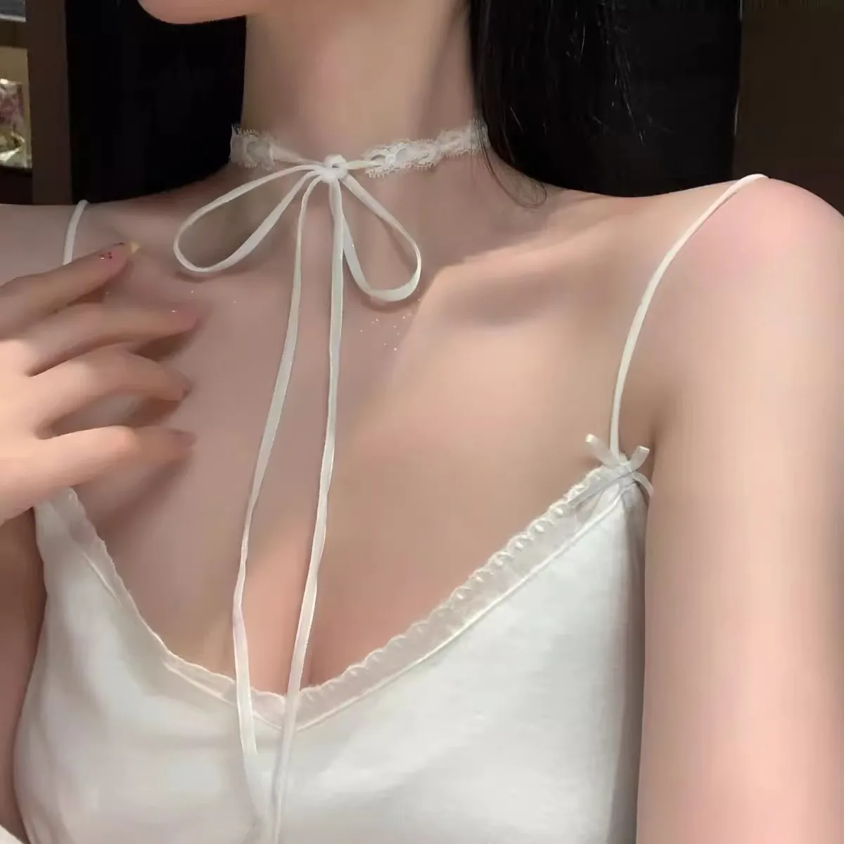 

Lace Bow Necklace Women's Fashion Trend Necklace Chic Collarbone Chain Neckband Neck Collar