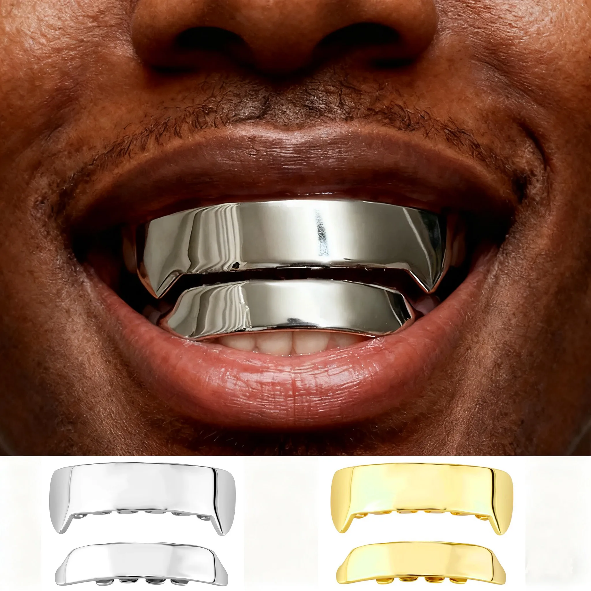 TOPGRILLZ الهيب هوب 6 أعلى و 6 أسفل Cyberpunk لامعة الأسنان الشوايات الأقواس مستطيل الأنياب الفم الأسنان قبعات لجميع القديسين مجوهرات