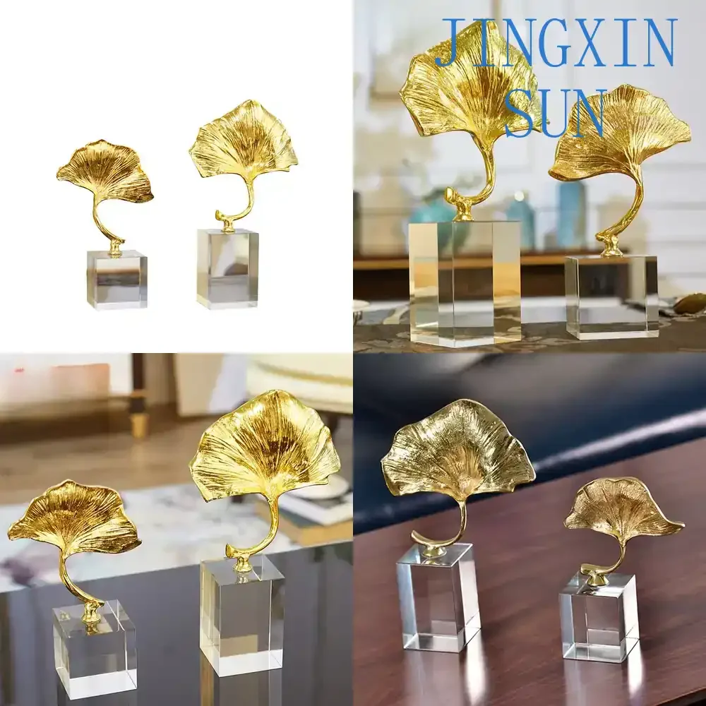 New Chinese Crystal Copper Ginkgo Ornament for Home Living Room Decoration Porch Decor Handicraft Wall Art Indoor Outdoor