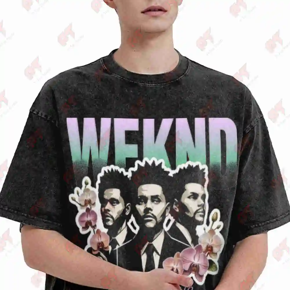 Abel Tesfaye Orchid Floral Weeknd Vintage Washed Tee Pure Cotton T-Shirt