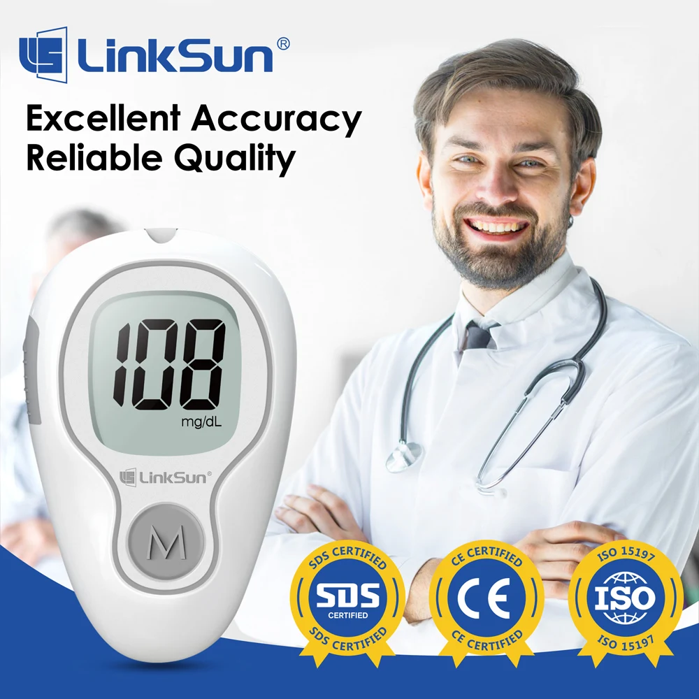 LinkSun G-425-3 Misuratore di glicemia Glucometro Set completo Diabete medico Monitor per zucchero nel sangue Kit completo Strisce reattive per glucosio