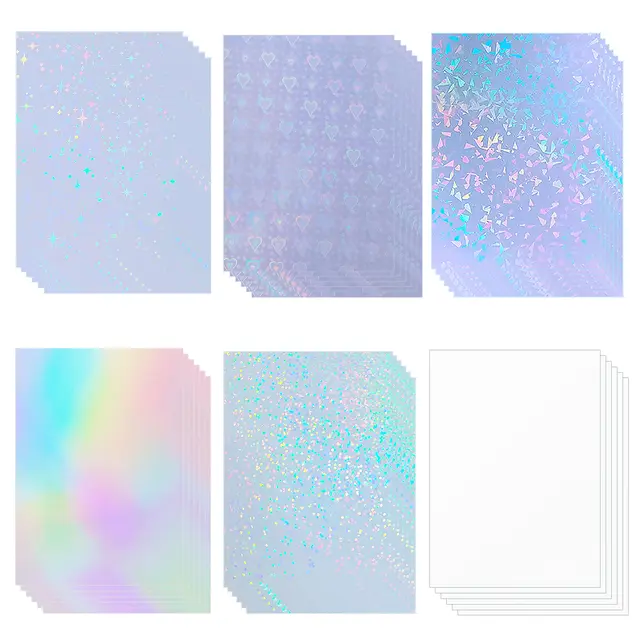 10 arkuszy blask holograficzny laminat, samoprzylepne arkusze laminowania A4 winylowe na Cricut, naklejki, karty kolekcjonerskie, zdjęcia, Scr
