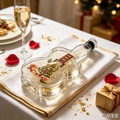 350ml Christmas Guitar Shaped Glass Bottle Clear Wine Decanter Novelty Empty Decor Bar Table Ornament for Whiskey Brandy