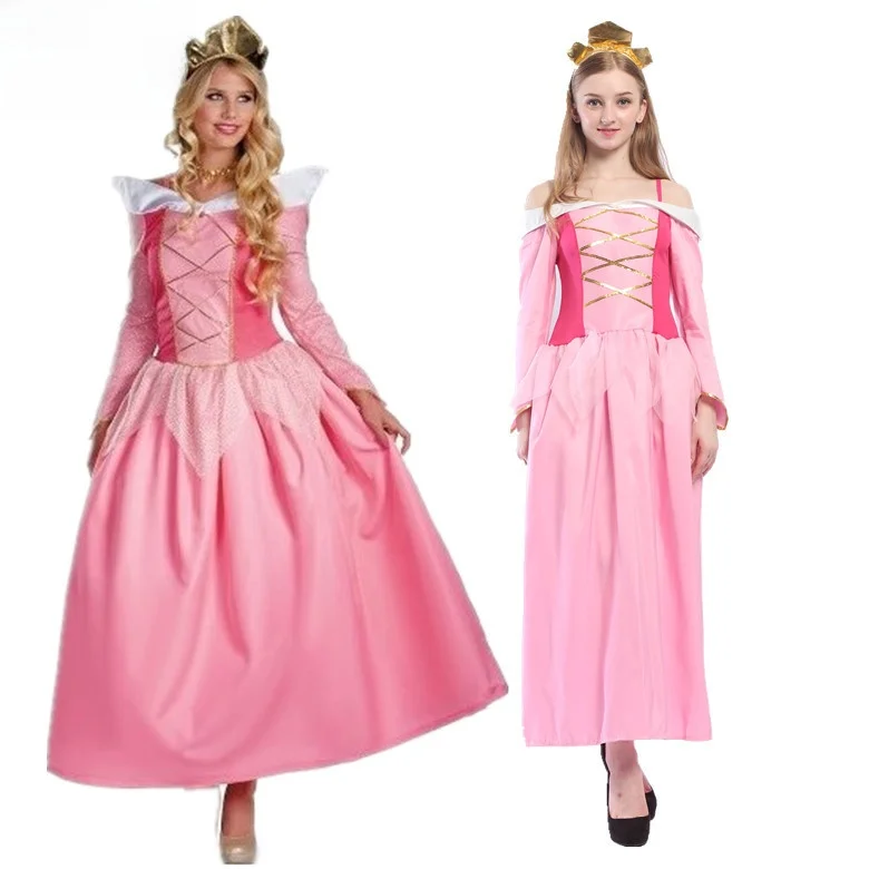 ชุดคอสตูมเจ้าหญิงสีชมพูสำหรับผู้ใหญ่ ชุดแสดงวันฮาโลวีน นางฟ้าแม่ทูนหัว กระโปรงยาว ชุดแสดงบนเวที ทำจากเส้นใยโพลีเอสเตอร์ 100%