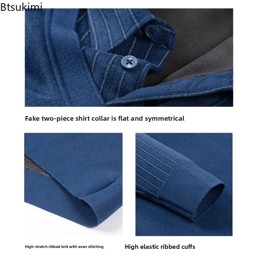 الرجال الصوف طويلة الأكمام البلوز بولو طوق سترة تريكو شريط البلوزات الخريف الشتاء سميكة الدافئة بلون الرجال الملابس