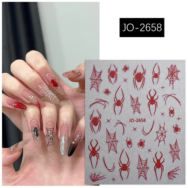 Halloween Elementen Nail Art Stickers Schedel Spook Grappige 3D Spinnenwebben Ontwerpen Sliders Zelfklevende stickers voor feestelijke manicure