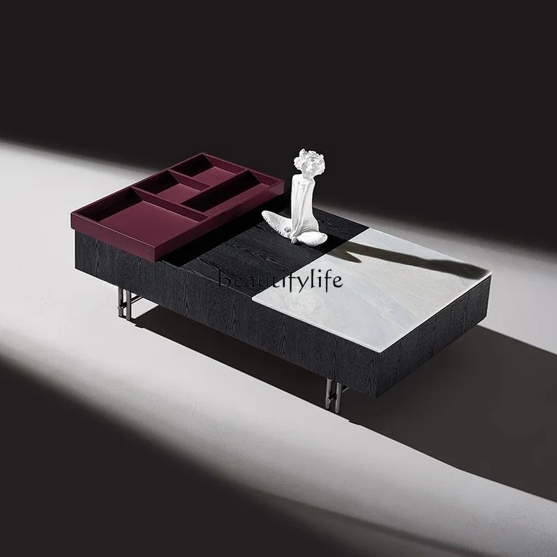 

LJYItalian light luxury modern high-end home living room coffee table rectangular luxury stone coffee table