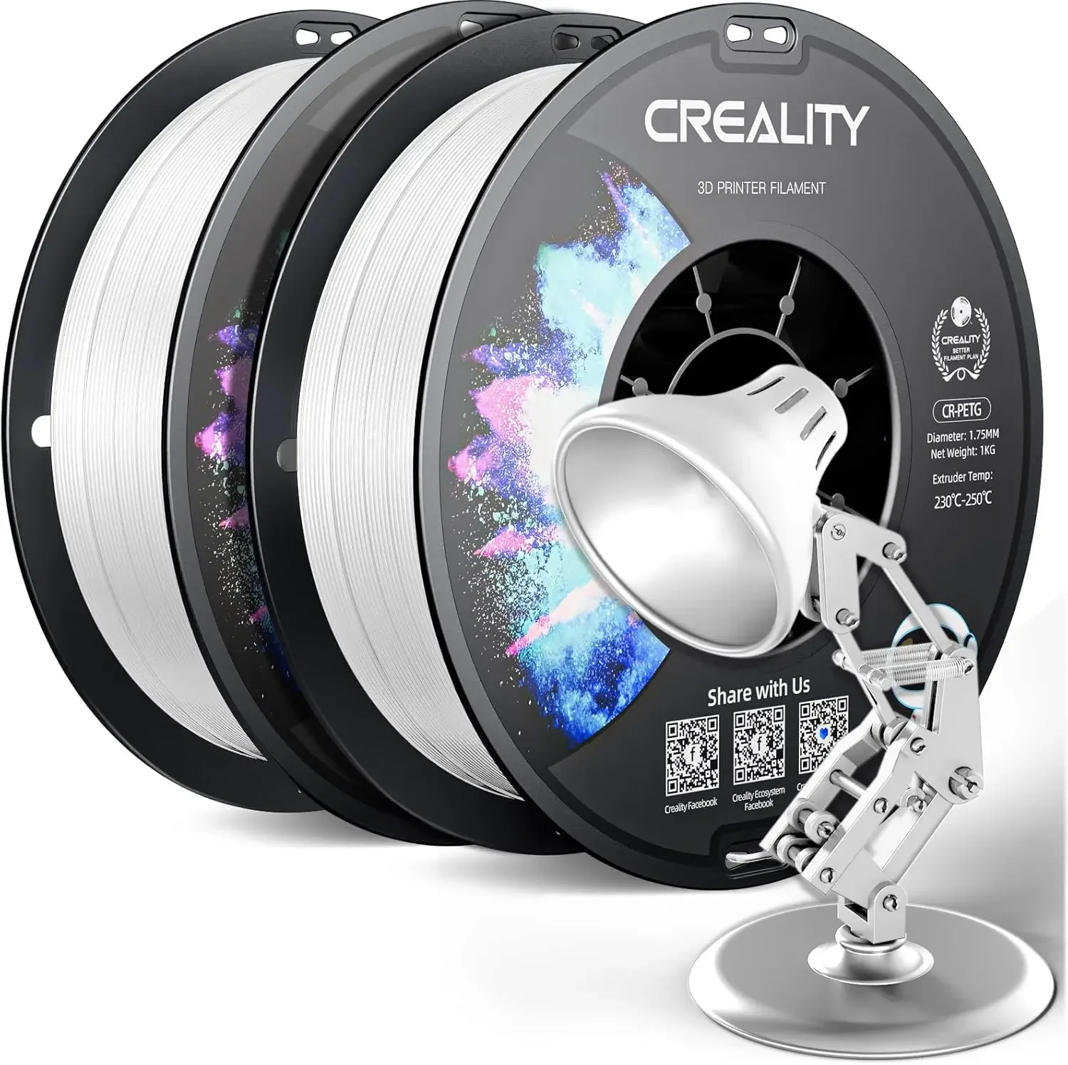 

2 рулона/белых нити для 3D-принтера Creality CR-PETG 1,75 мм, высокая точность, сильная высокая термостойкость, 2 кг нити