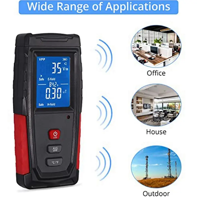 【HOME TOOLS】1Set Sound And Light Alarm EMF Tester (1-1999V/M, 0.01-99.99Μt) Handheld Red&Black
