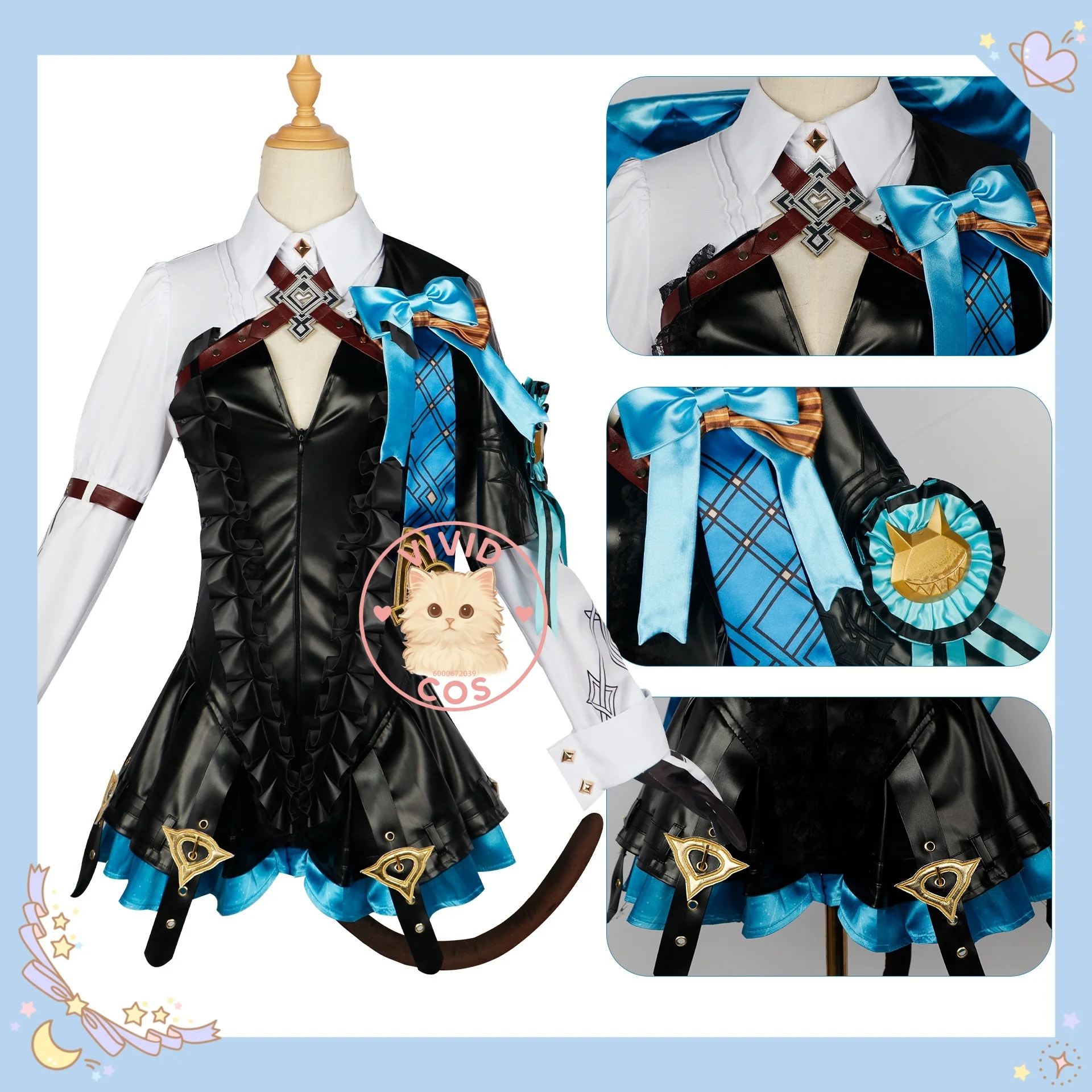 

Genshin Impact Lynette Fontaine Magician Assistant and Fontaine Twin Black and White Palette with Blue Accents Cosplay Costume