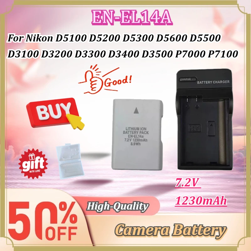 New EN‑EL14A 7.2V 1230mAh Camera Battery for Nikon D5100 D5200 D5300 D5600 D5500 D3100 D3200 D3300 D3400 D3500 P7000 P7100 P7700