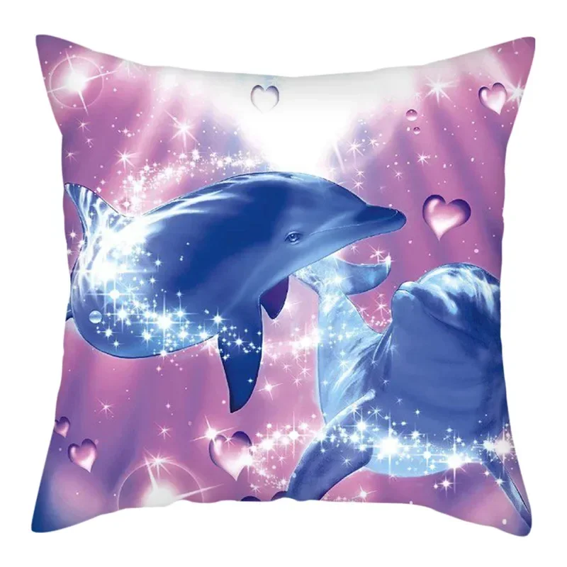 Dolphin Pattern Polyester Cushion Cover Colorful Sea World Decorative Pillow Cover Home Sofa Car Decor Throw Pillowcase 45x45cm