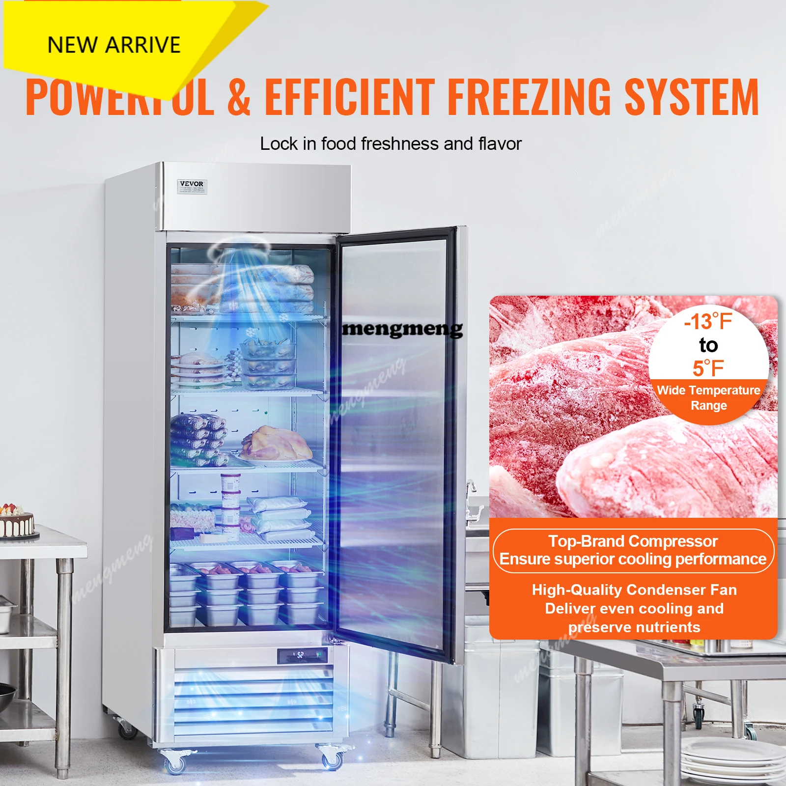 

Commercial Freezer Freezer Single Door Auto-Defrost Stainless Steel Reach-in Freezer -13 to 5℉ Temp Control