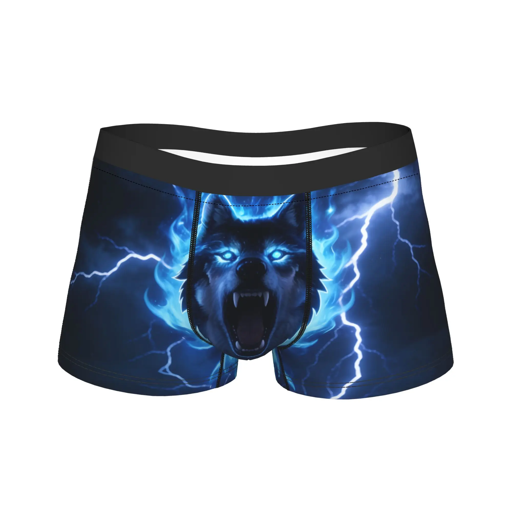 Sexy Boxer Blue Flame Howling Wolf Shorts Panties Briefs Men's Underwear  Polyester Underpants for Homme Plus Size
