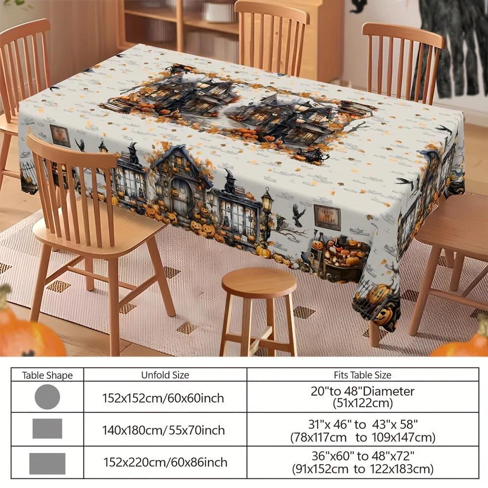 One rectangular circular tablecloth, Halloween tablecloth, Raven Black Cat Pumpkin Gothic tableclothzyc