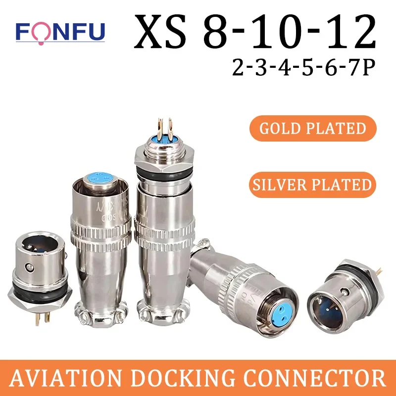 

5/10Set XS8 XS10 XS12 Aviation Connector Push-Pull Circular Quick Connector 2/3/4/5/6/7Pin Gold Plated Contact Male&Female Plug