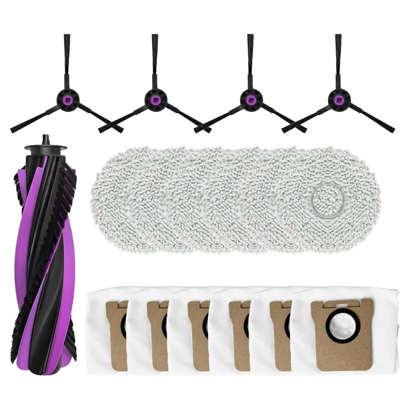 

Комплект запасных частей N85R для пылесоса JONR P20 Pro: основная и боковые щетки, мешок для пыли, аксессуары для салфеток для уборки.