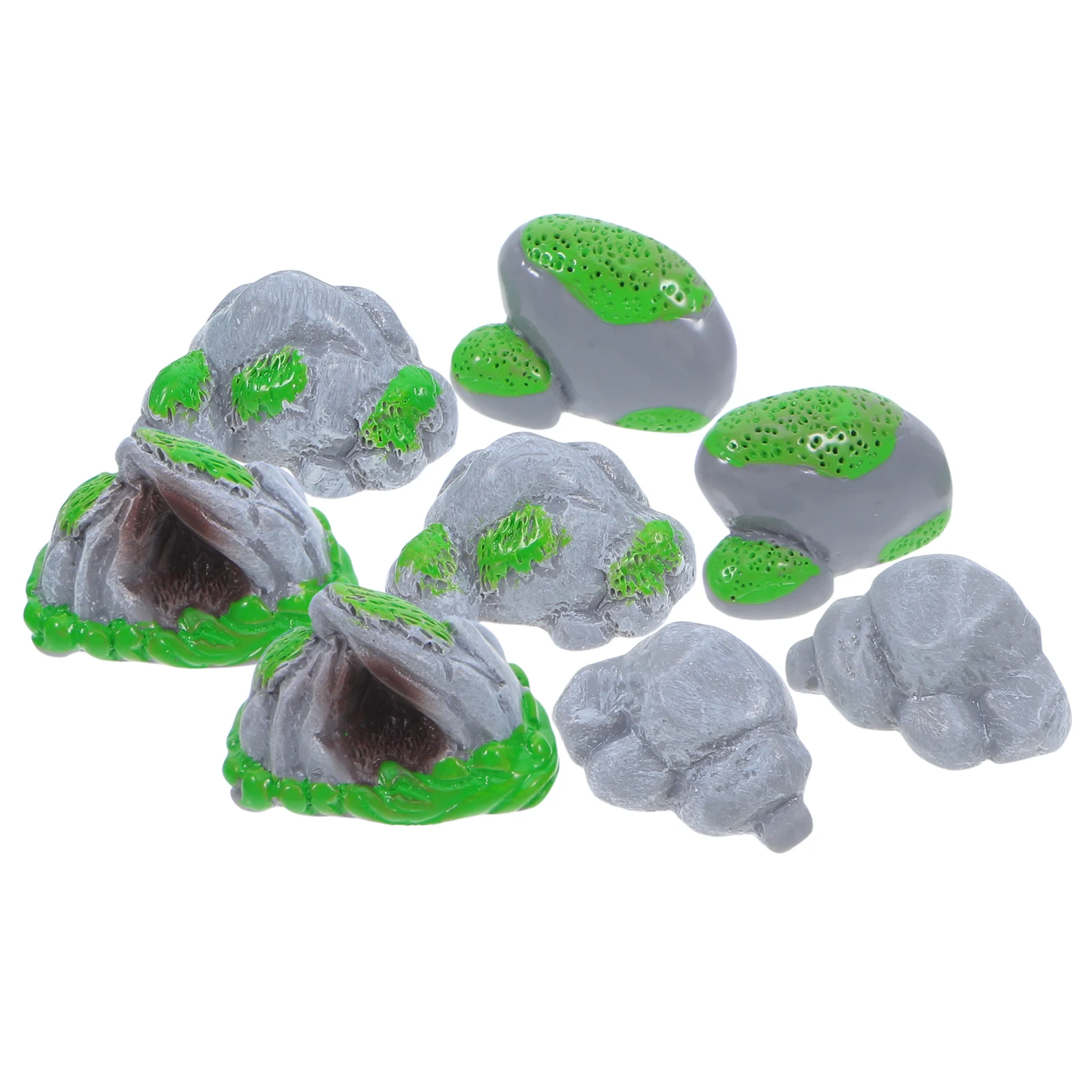

8pcs Stone Imitation Moss Stone Resin Decorative Rocks Micro Landscape Gardening Ornaments Moss