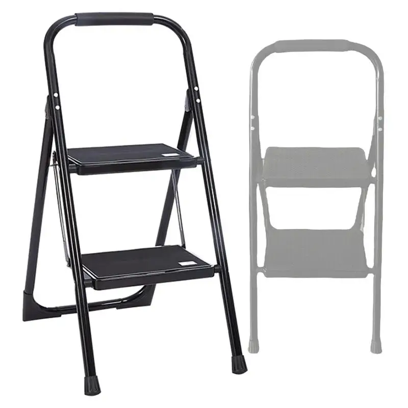 Step Stool Ladder 2-Steps Ladder Stool with Handrails Automatic Locking Step Ladder Noise-Free for Living Room Restrooms Sheds