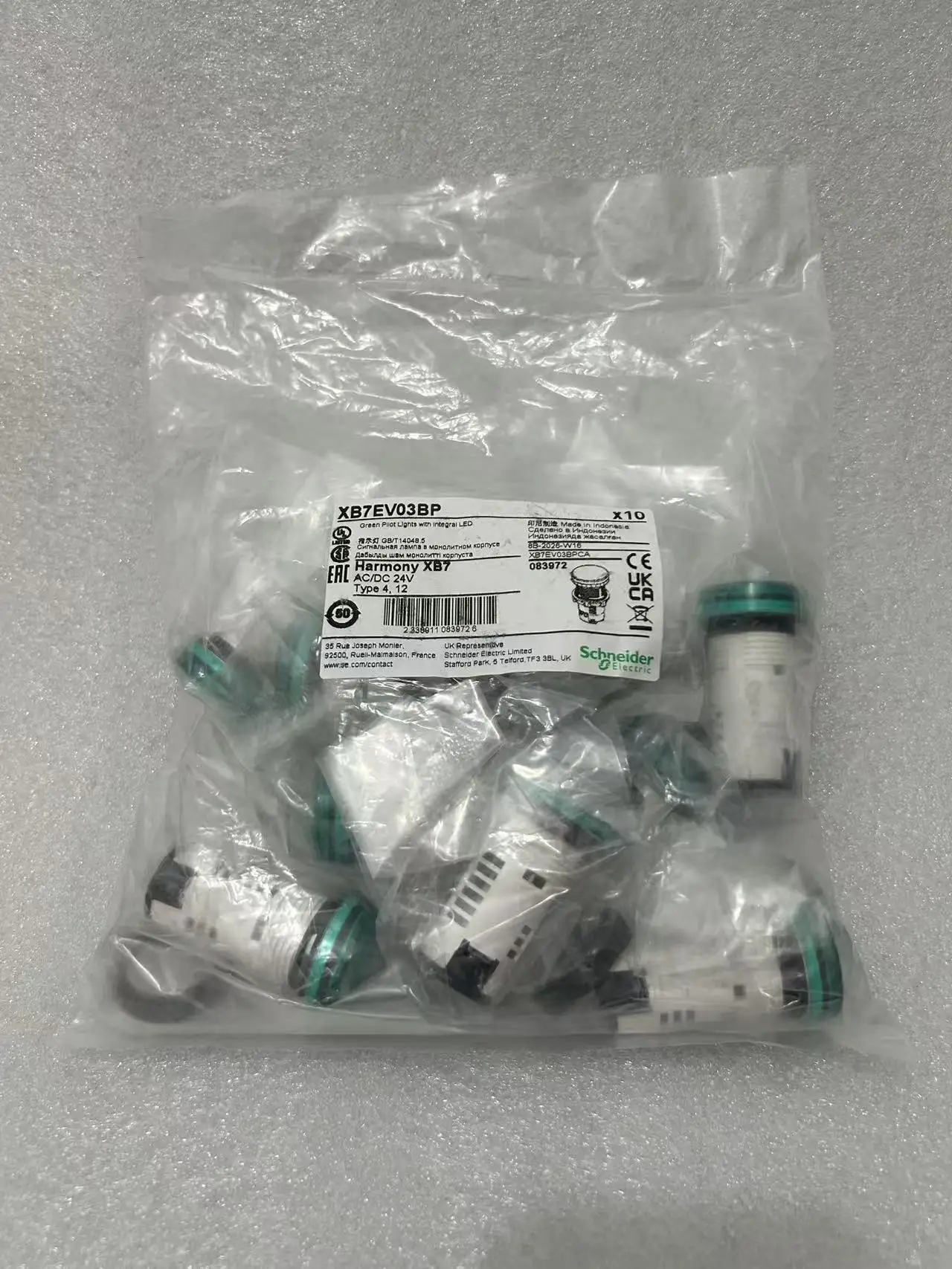 10-pz-xb7ev03bp-luce-pilota-monolitica-plastica-verde-Ø22-led-integrato-24-v-ac-dc