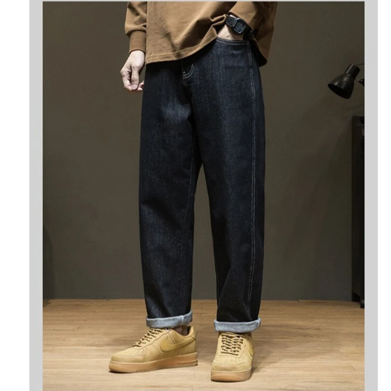 

Мужские винтажные джинсы прямого кроя на осень, свободные, больших размеров, удобные, модные, универсальные повседневные брюки из денима