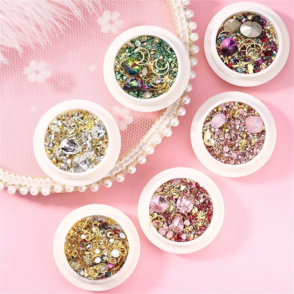 

6Sets Rhinestone Nail Art Accessories Unique Design DIY Manicures Decoration Professional Home Use Nail Art Supplies for Women
