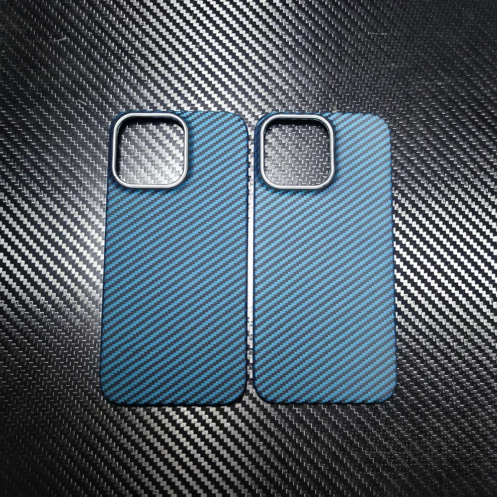 Real carbon fiber case for iphone 15 pro max Ultra Thin Open lens blue aramid phone cover for iphone 15 pro carbon fiber case