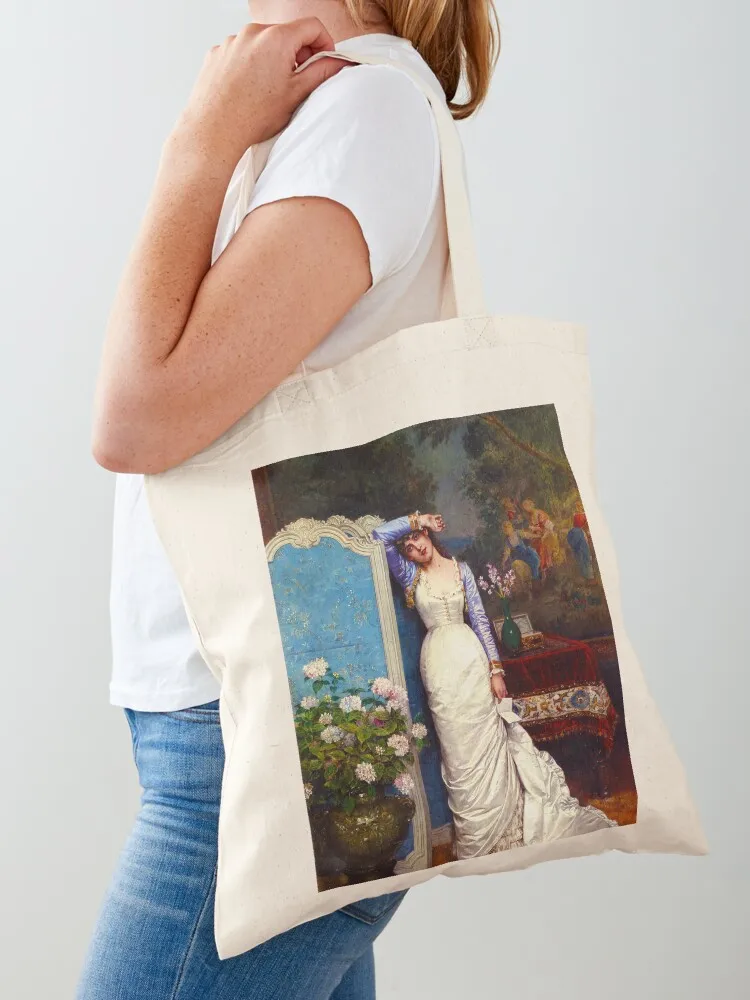 HD Young Woman by Auguste Toulmouche Tote Bag tote bag university tote bag screen bags woman 2025 Reusable bags