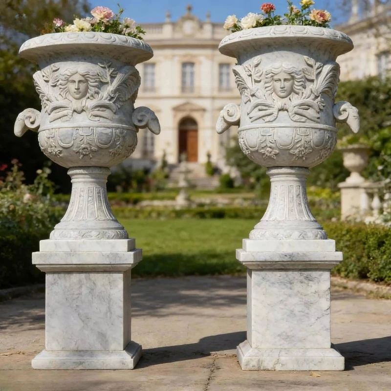Custom European design Durable outdoor large garden red natural marble flowerpot for parks