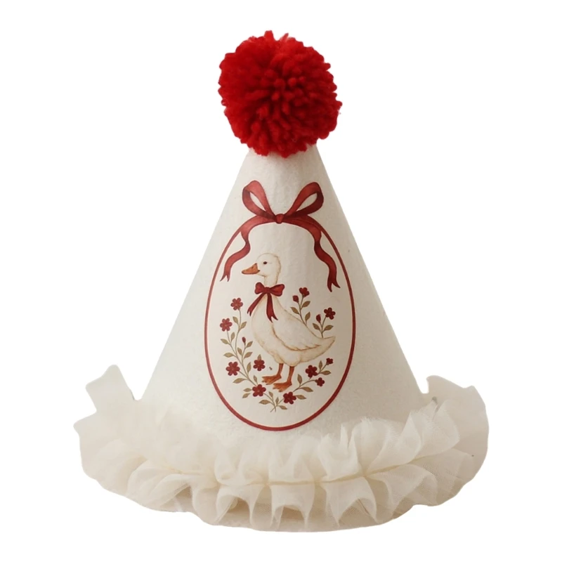 Lovely Party Hat Features Delicate Lace Trim Soft Pompoms Hat For Birthday