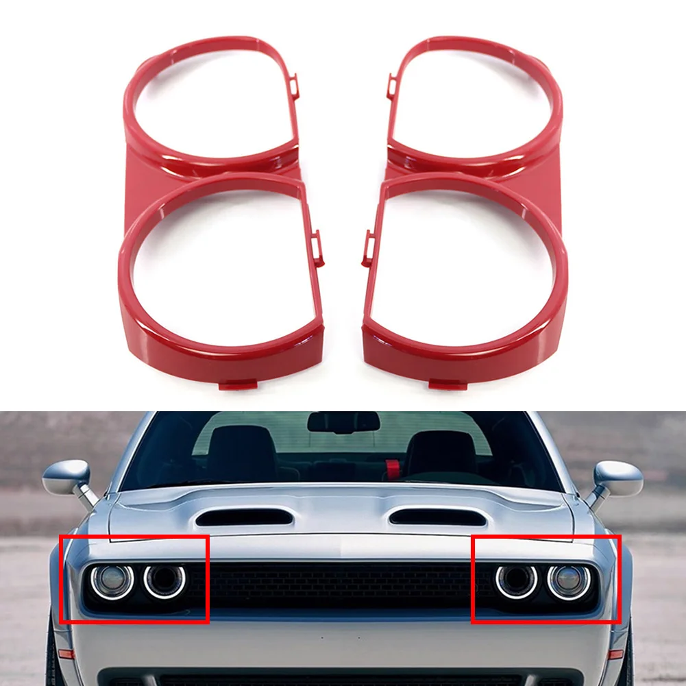 1 Pair Red Car Front Headlight Bezel Decoration Trim For Dodge Challenger 2015 2016 2017 2018 2019 2020 2021 68259055AB