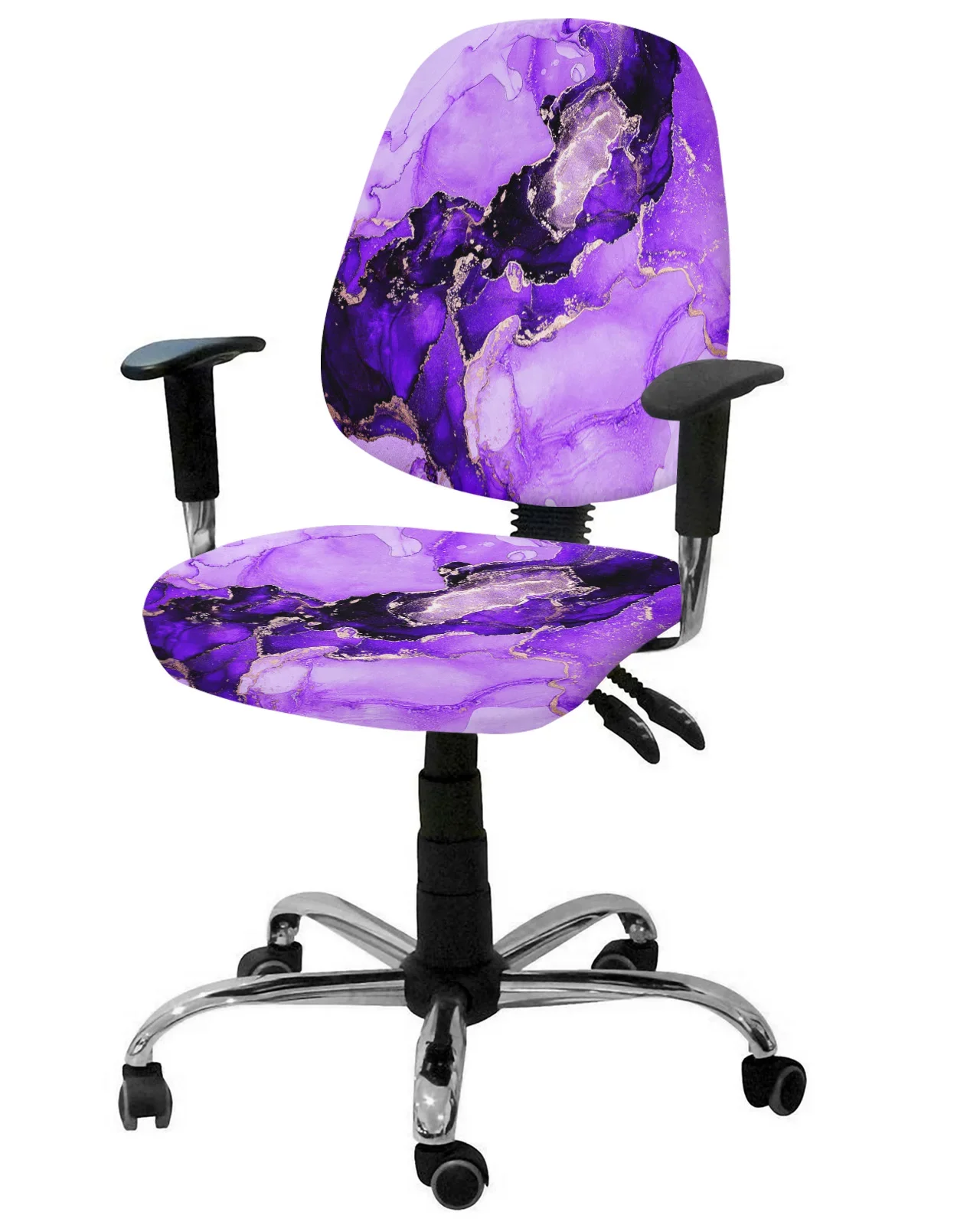 Marble Texture Purple Elastic Armchair Computer Chair Cover Stretch Removable Office Chair Slipcover Split Seat Covers