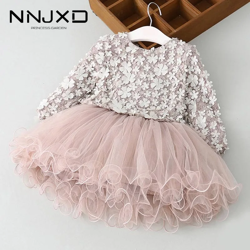 Girls Autumn Long Sleeve Kids Dresses For Girls Casual Wear Flower Print Princess Dress Party Children Clothing New Year Costume