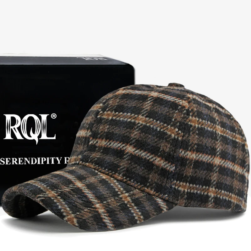 Thick Windproof Wool Check Baseball Cap Truckers Hat Outdoor Winter Structured Plaid Checked Print for Men Women Keep Warm