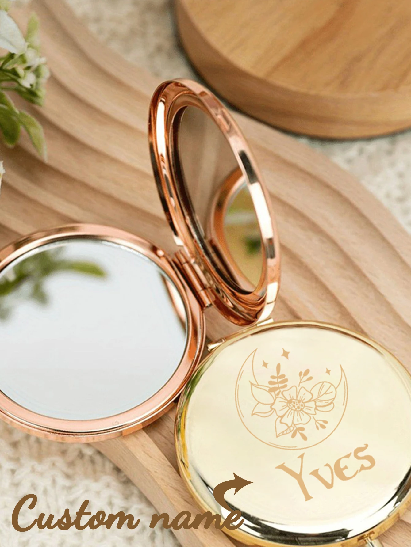 1pc Cartoon Moonflower Customized Name Mirror With Name Makeup Mirror Round Circle Mirror Christening Souvenir