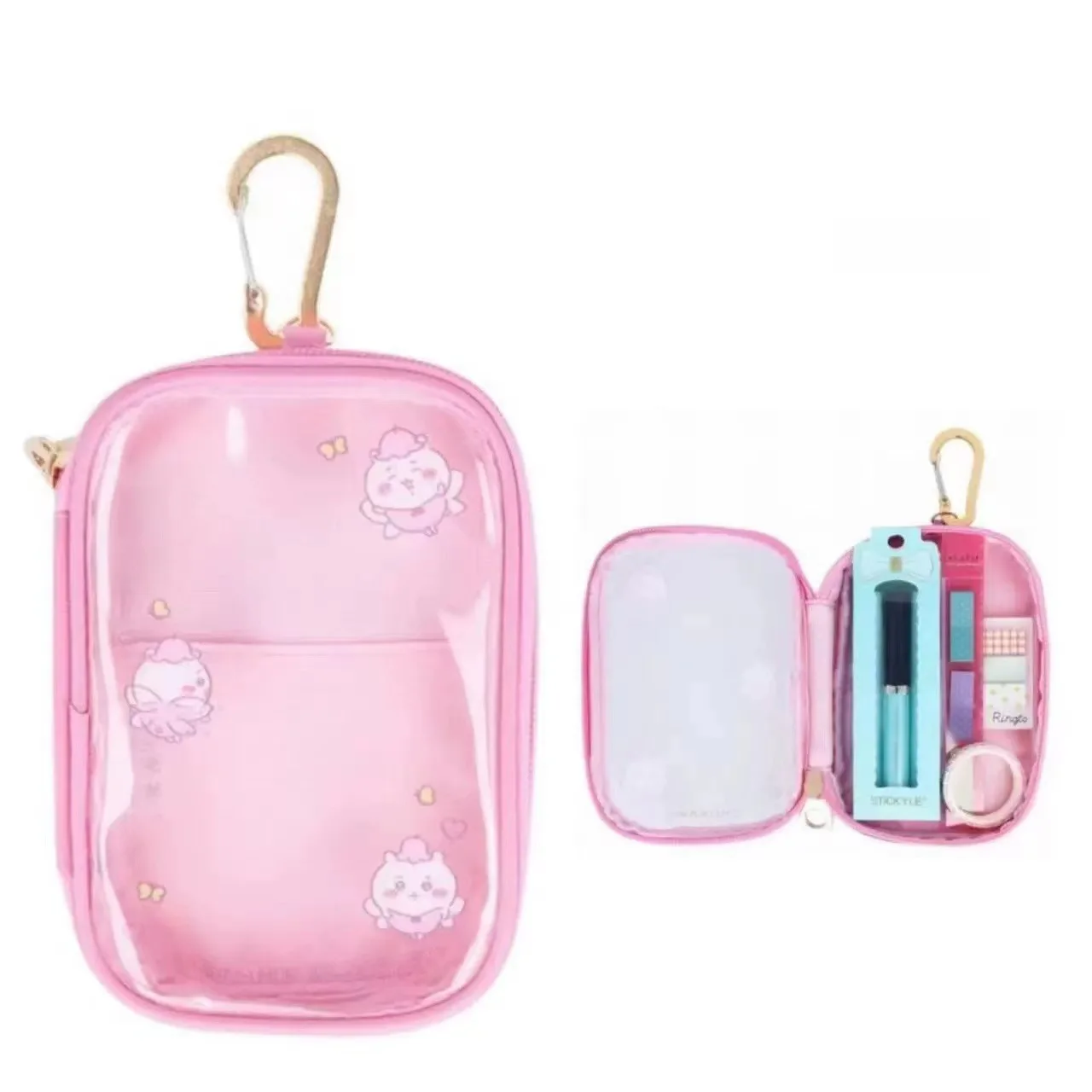 Chiikawa-Boîte de rangement transparente pour bijoux, boîte mystère en plastique, joli sac à beurre avec porte-clés, étui anti-poussière