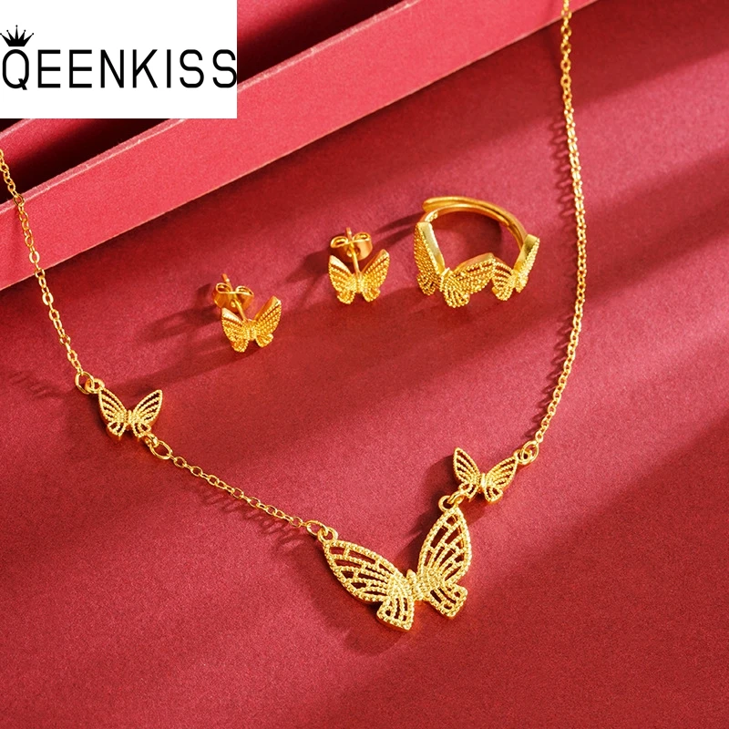 

QEENKISS Butterfly Gold Necklace+Earrings+Ring Jewelry Set For Women Wedding Party BirthdayChristmas Bride Girlfriend Gift JS573