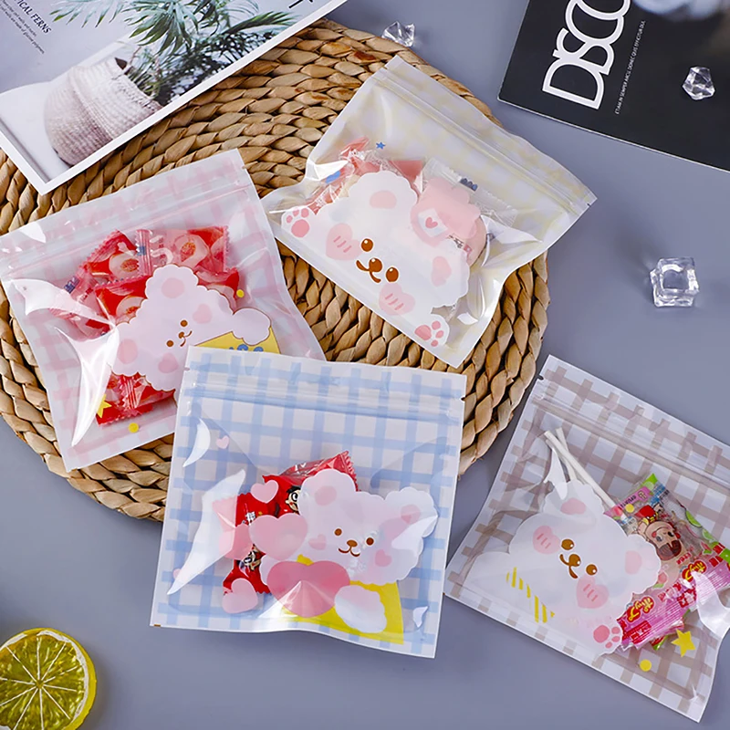 Y10pcs Cute Snack Ziplock Bag Cookie Container Bag Candy Packaging Bag Cartoon Gift Bag Small Item Storage Bag Transparent Bag